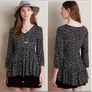 Anthropologie | Maeve Black Lila Tiered Tunic Blouse Size Medium